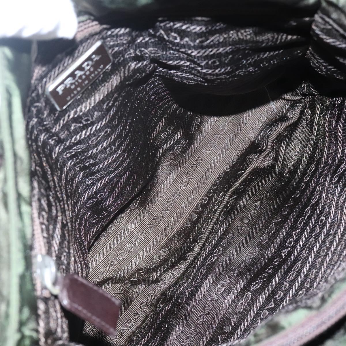 PRADA Tote Bag Nylon Khaki Brown Silver Auth bs22976