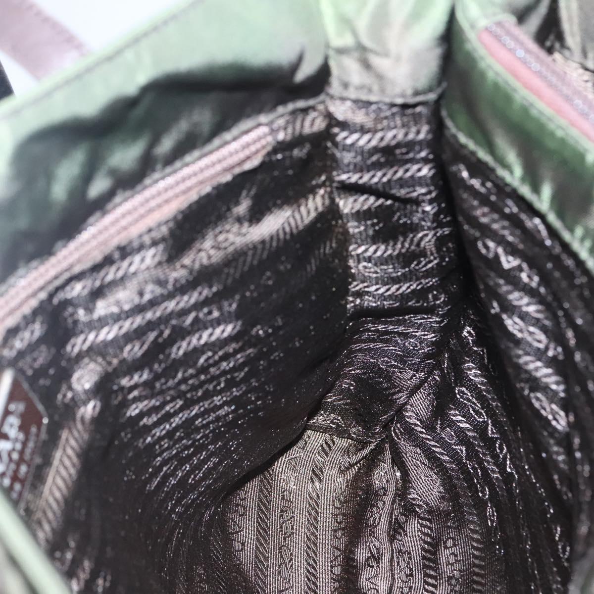 PRADA Tote Bag Nylon Khaki Brown Silver Auth bs22976