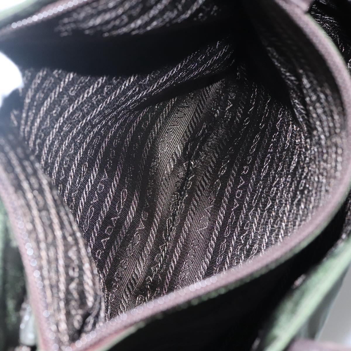 PRADA Tote Bag Nylon Khaki Brown Silver Auth bs22976