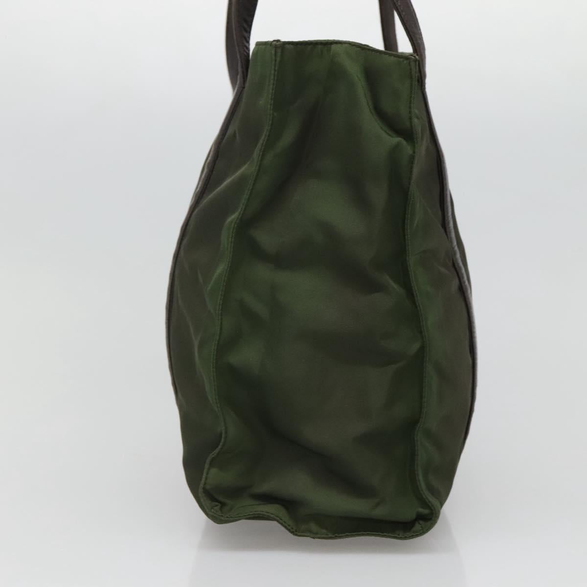 PRADA Tote Bag Nylon Khaki Brown Silver Auth bs22976