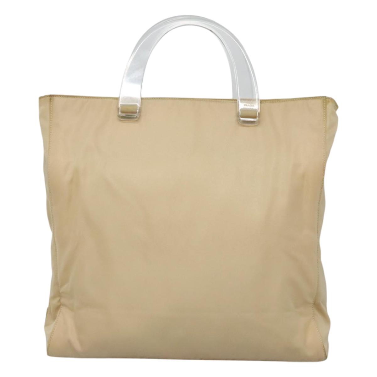 PRADA Hand Bag Nylon Plastic Beige Clear Auth bs22980