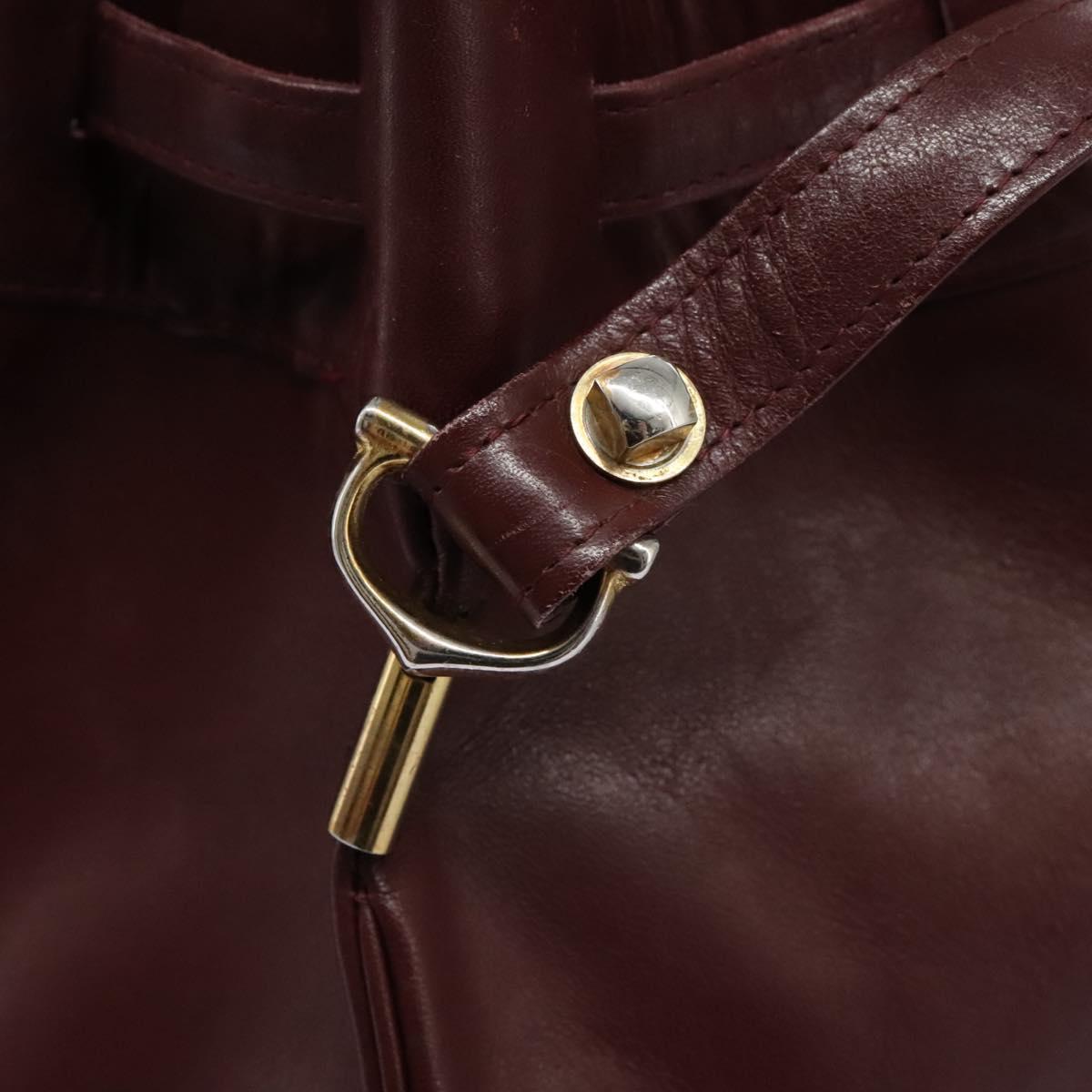 CARTIER Must Line Shoulder Bag Leather Bordeaux Gold Auth bs22994