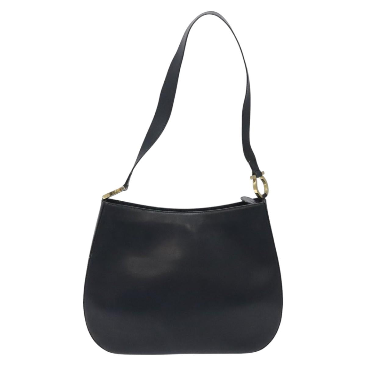 Salvatore Ferragamo Shoulder Bag Leather Navy Gold Auth bs22995