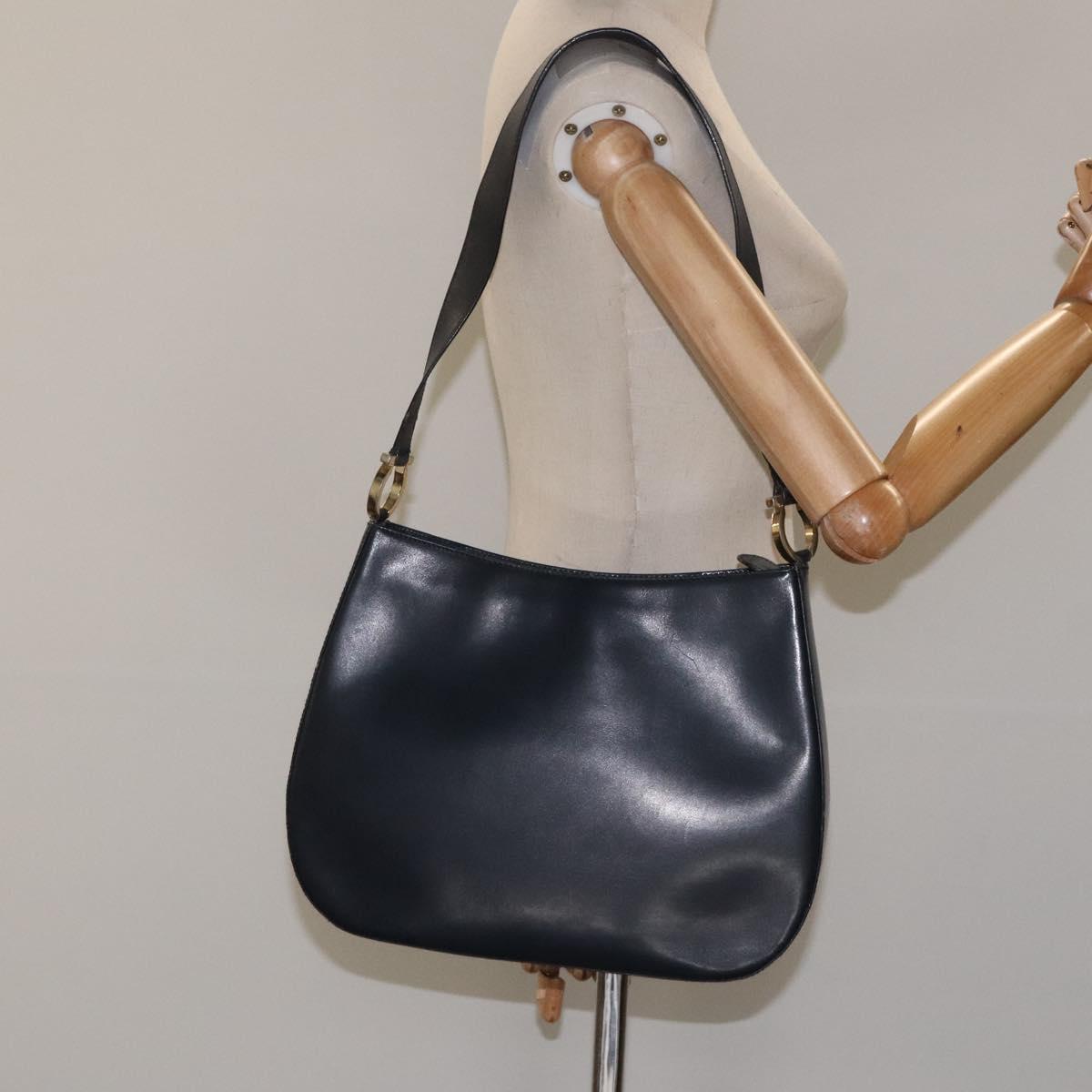 Salvatore Ferragamo Shoulder Bag Leather Navy Gold Auth bs22995