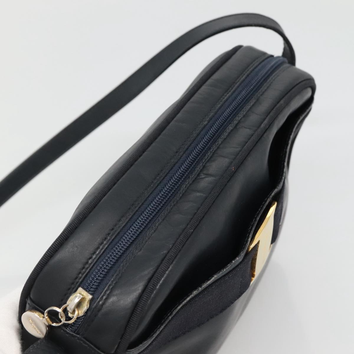 Salvatore Ferragamo Vala Shoulder Bag Leather Navy Gold Auth bs22996