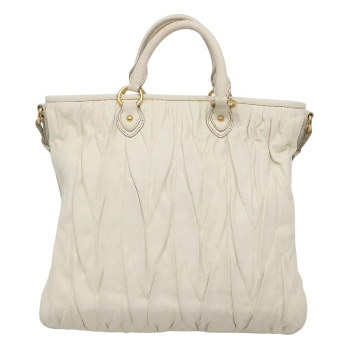 Miu Miu Matelasse Hand Bag Leather 2way White Auth bs22999