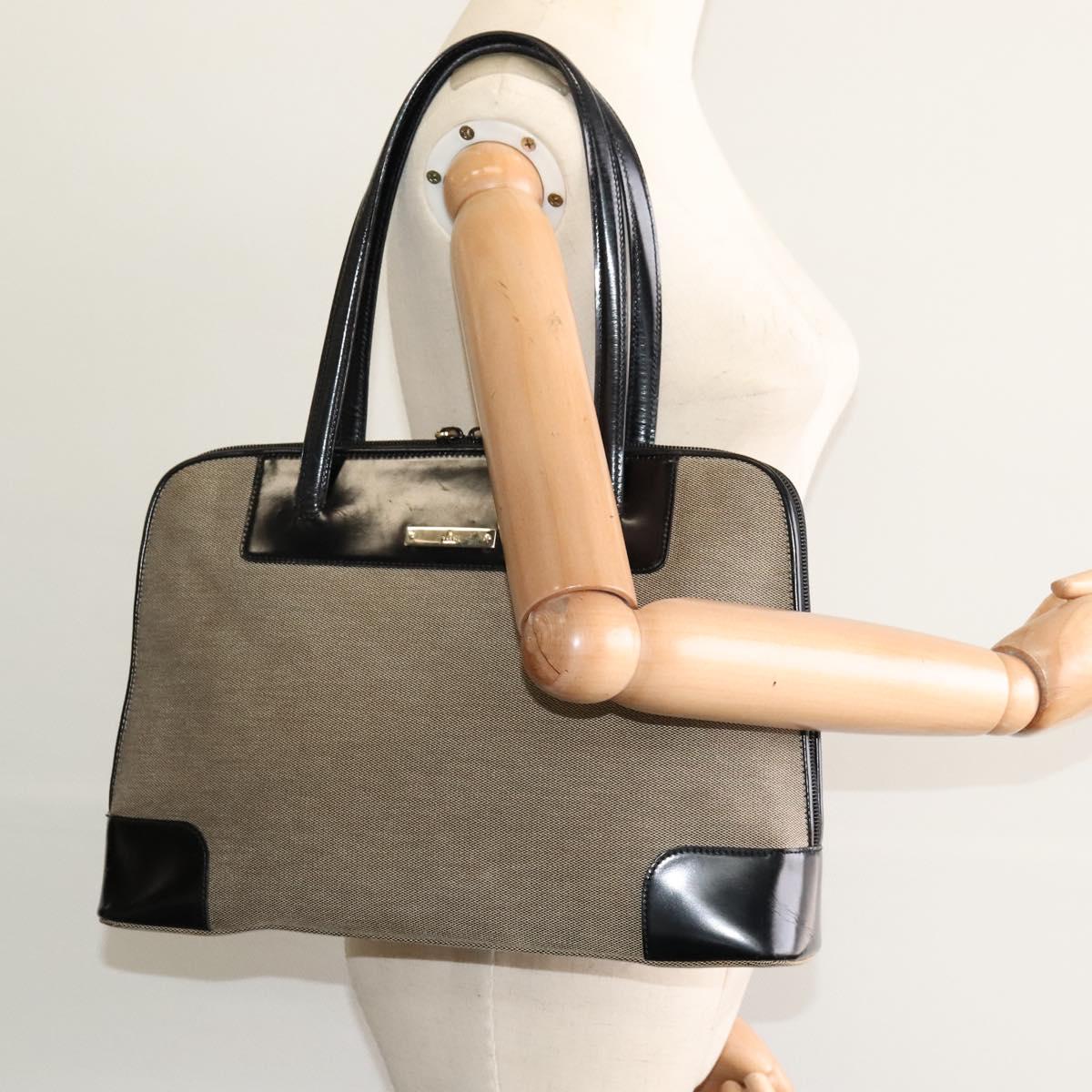 GUCCI Tote Bag Canvas Leather Gray Black Silver 002 1122 Auth bs23009