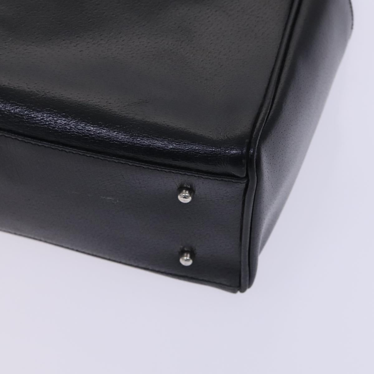 GUCCI Hand Bag Leather Metal Black Silver Auth bs23013