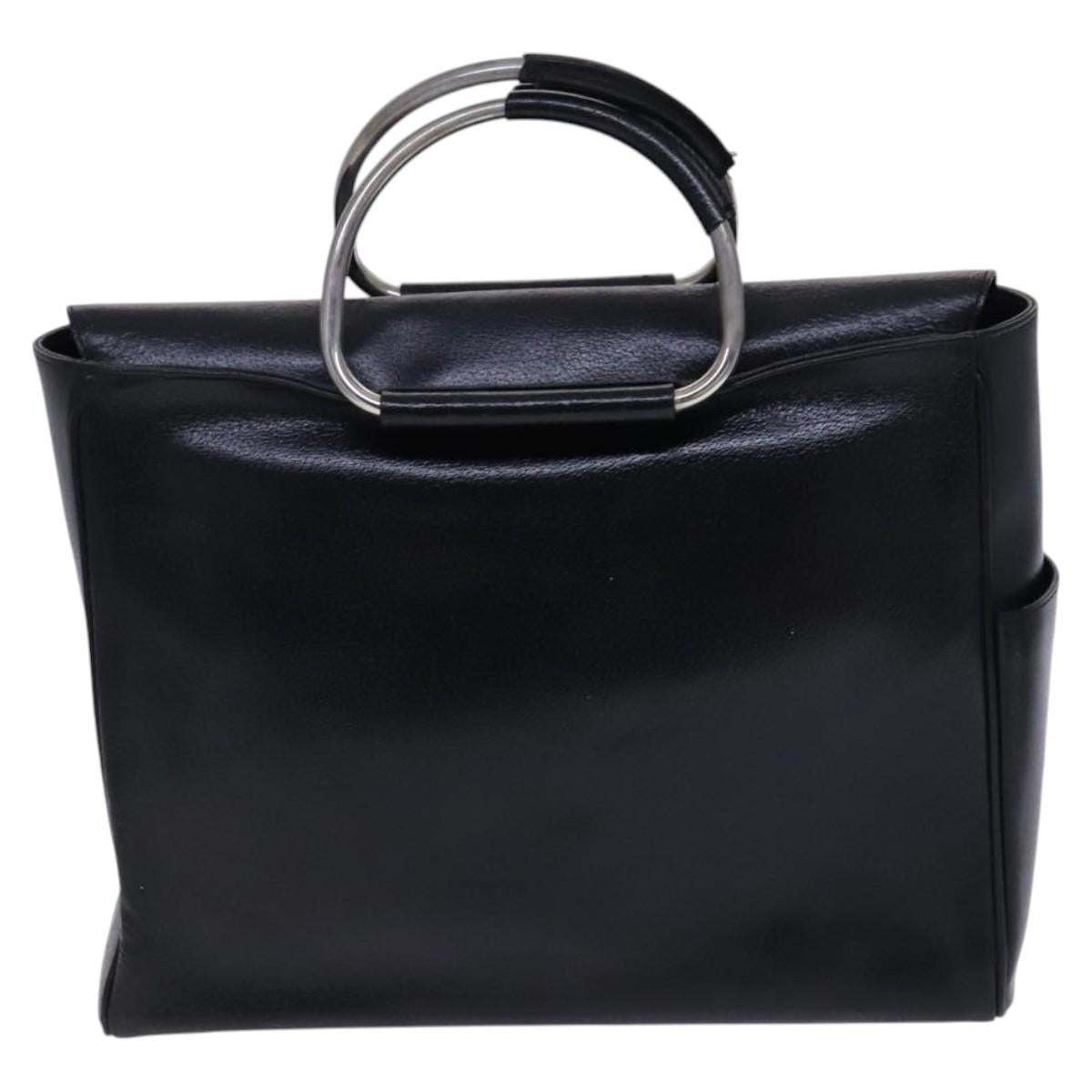 GUCCI Hand Bag Leather Metal Black Silver Auth bs23013