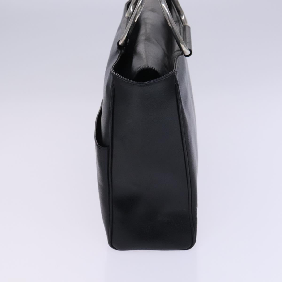 GUCCI Hand Bag Leather Metal Black Silver Auth bs23013