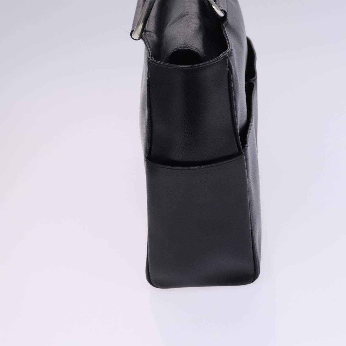 GUCCI Hand Bag Leather Metal Black Silver Auth bs23013