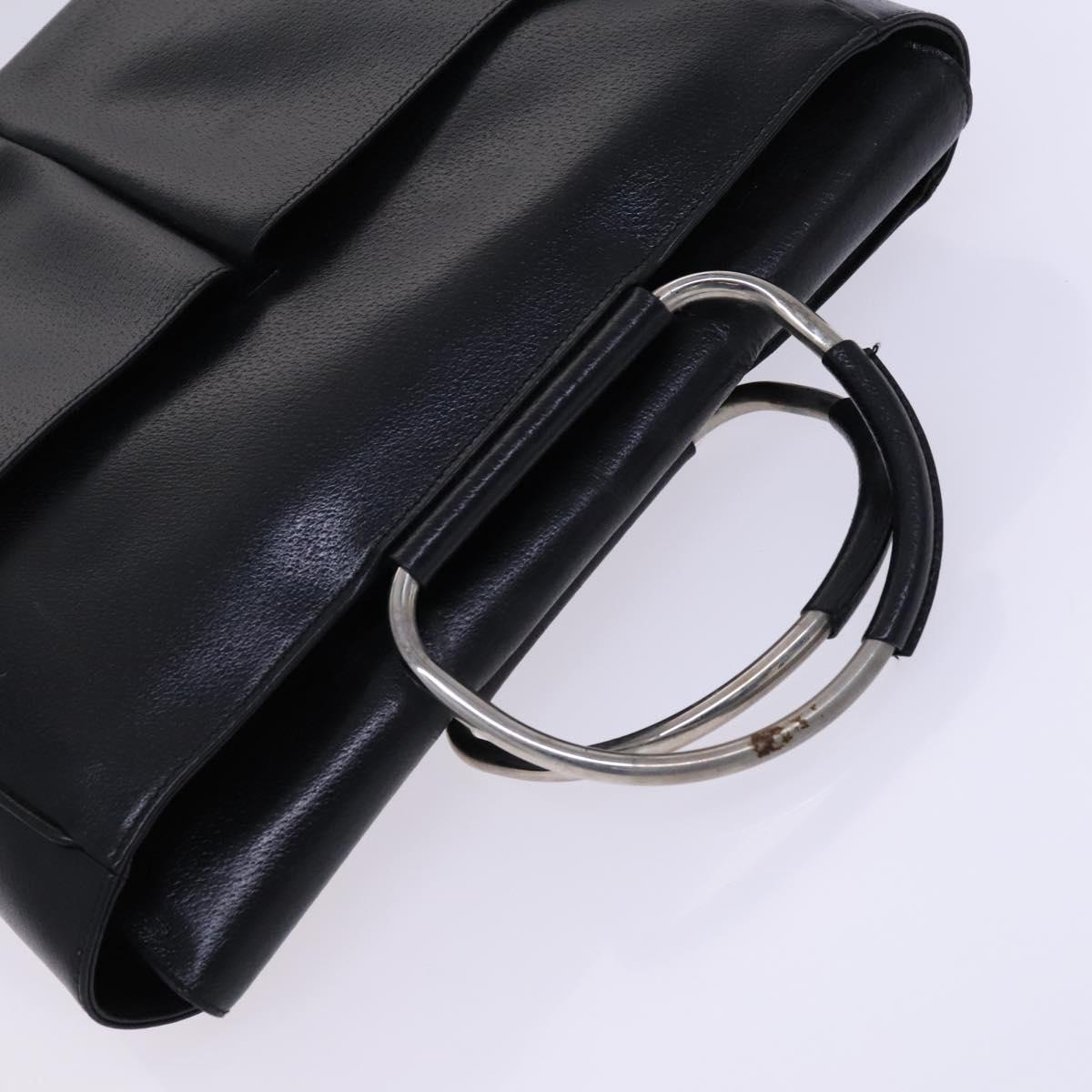 GUCCI Hand Bag Leather Metal Black Silver Auth bs23013