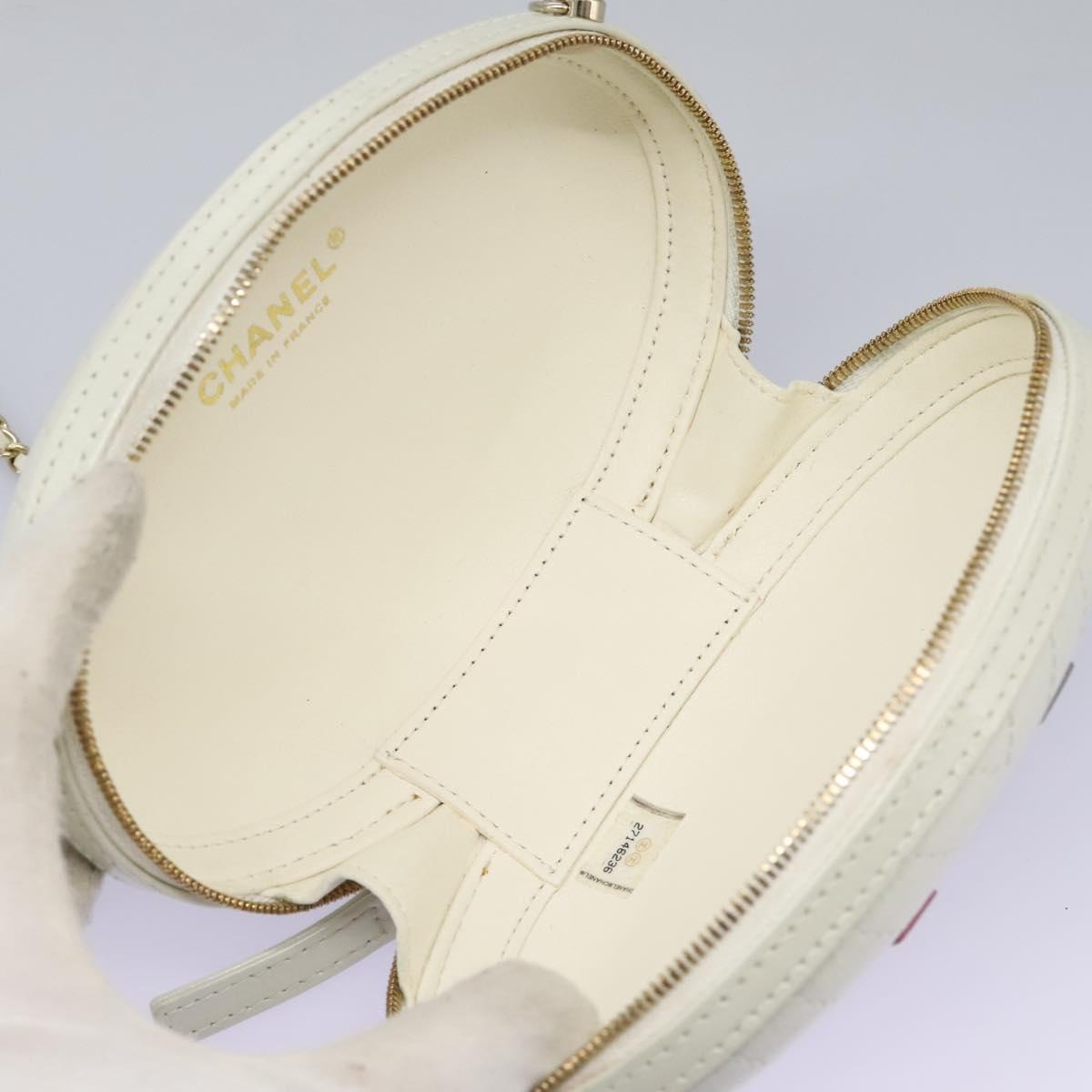 CHANEL V Stitch LA PAUSA Chain Shoulder Bag Leather White CC Auth bs23014SAV