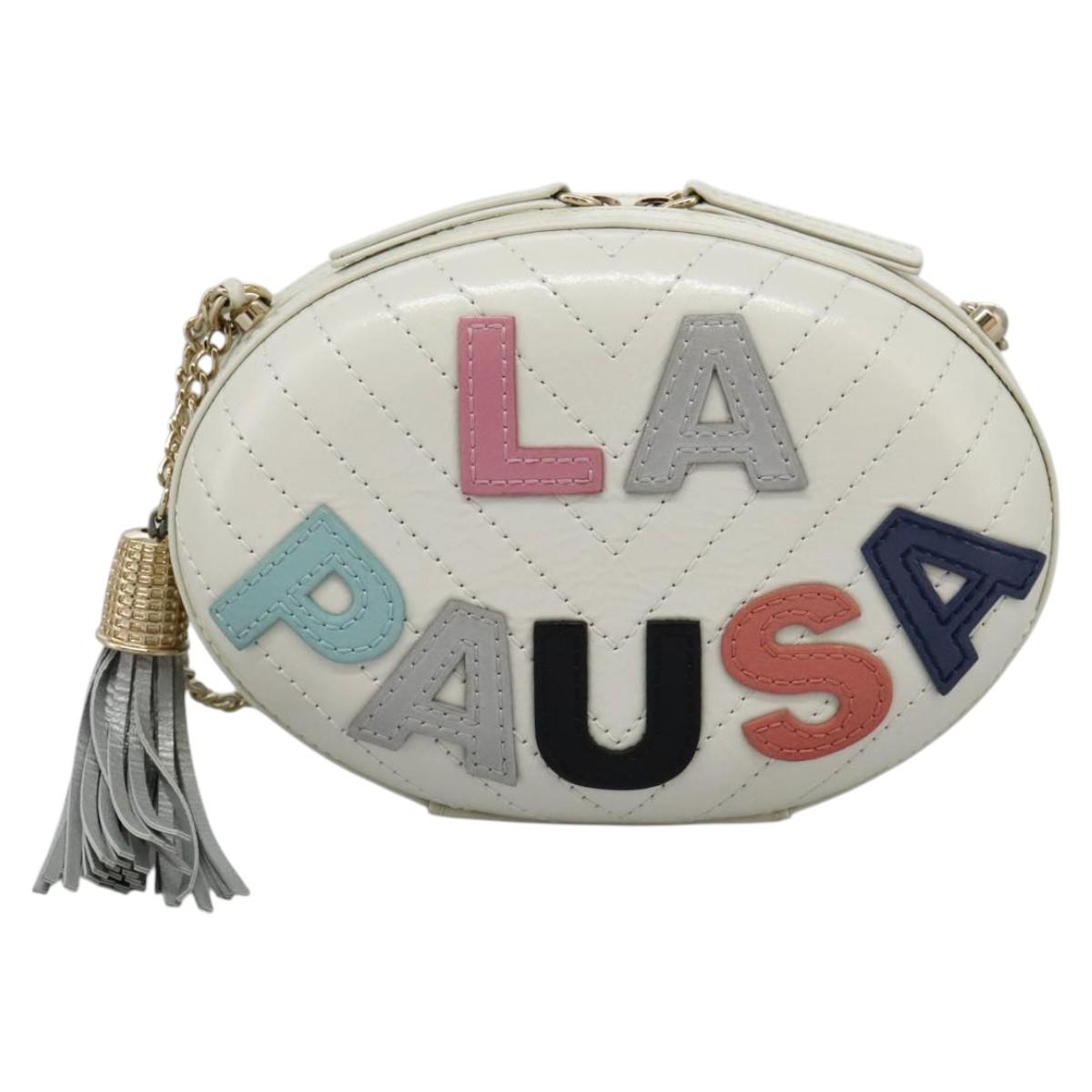 CHANEL V Stitch LA PAUSA Chain Shoulder Bag Leather White CC Auth bs23014SAV