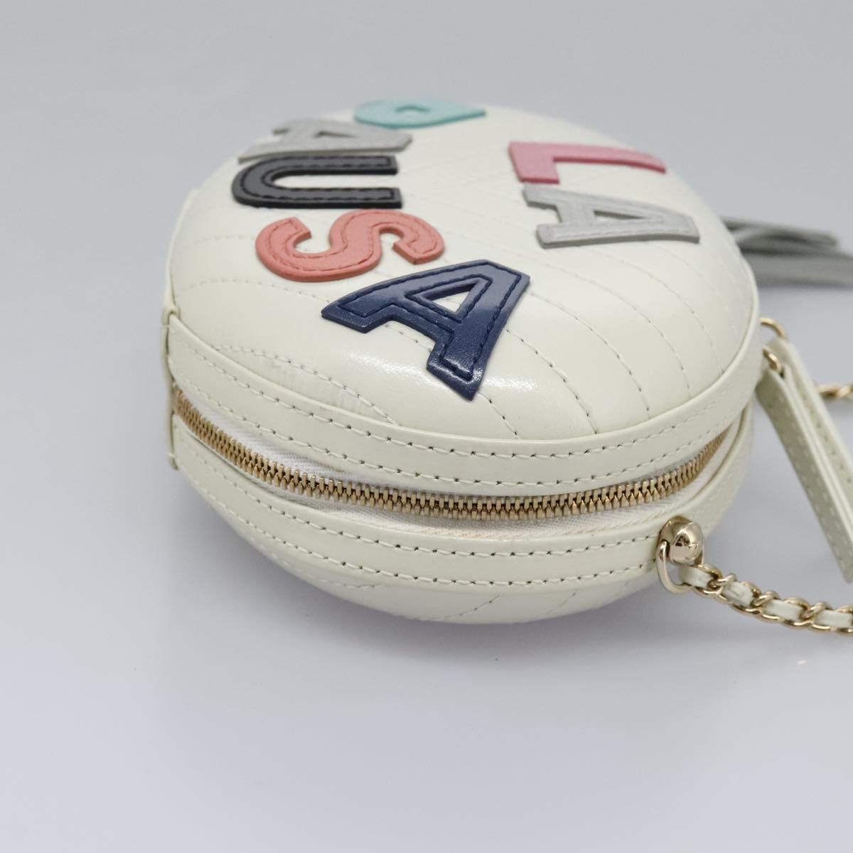CHANEL V Stitch LA PAUSA Chain Shoulder Bag Leather White CC Auth bs23014SAV