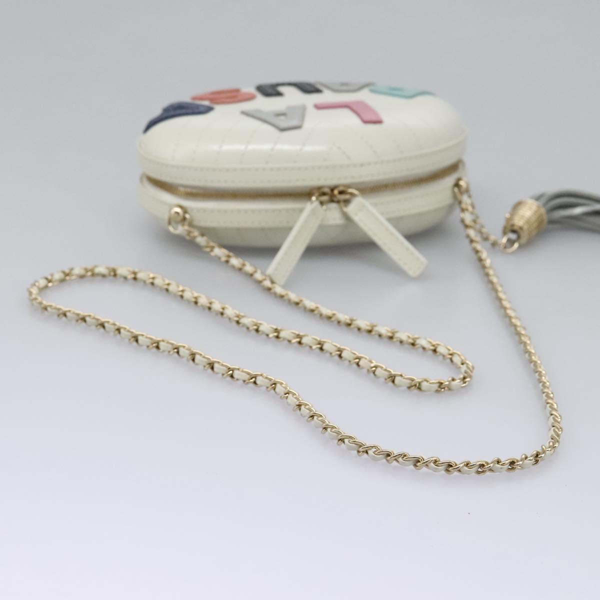 CHANEL V Stitch LA PAUSA Chain Shoulder Bag Leather White CC Auth bs23014SAV