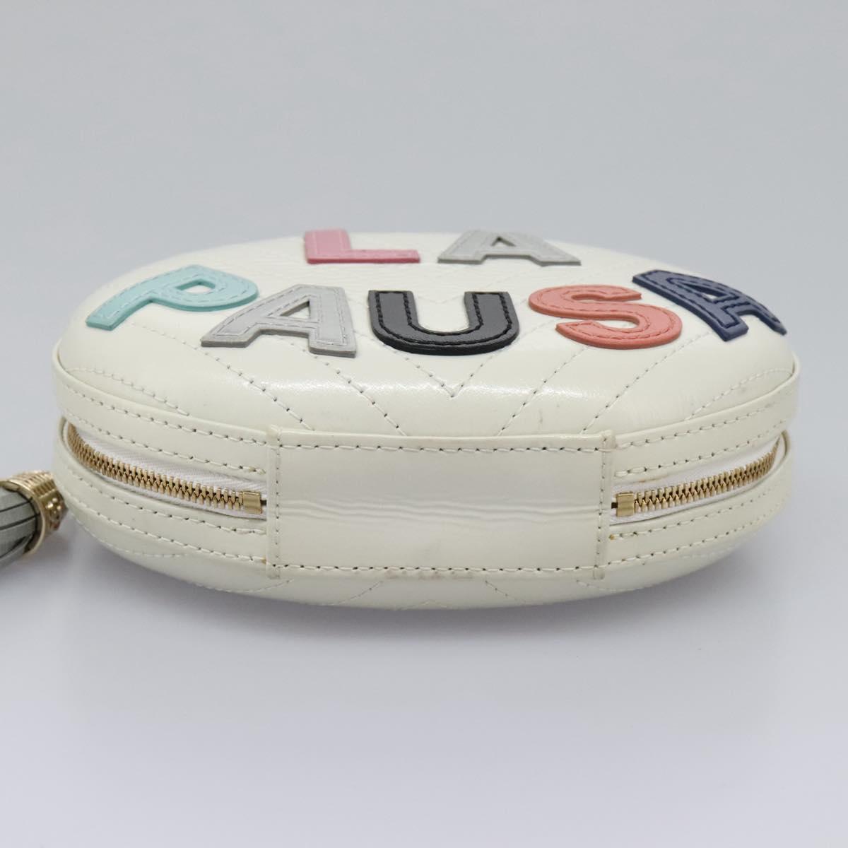 CHANEL V Stitch LA PAUSA Chain Shoulder Bag Leather White CC Auth bs23014SAV