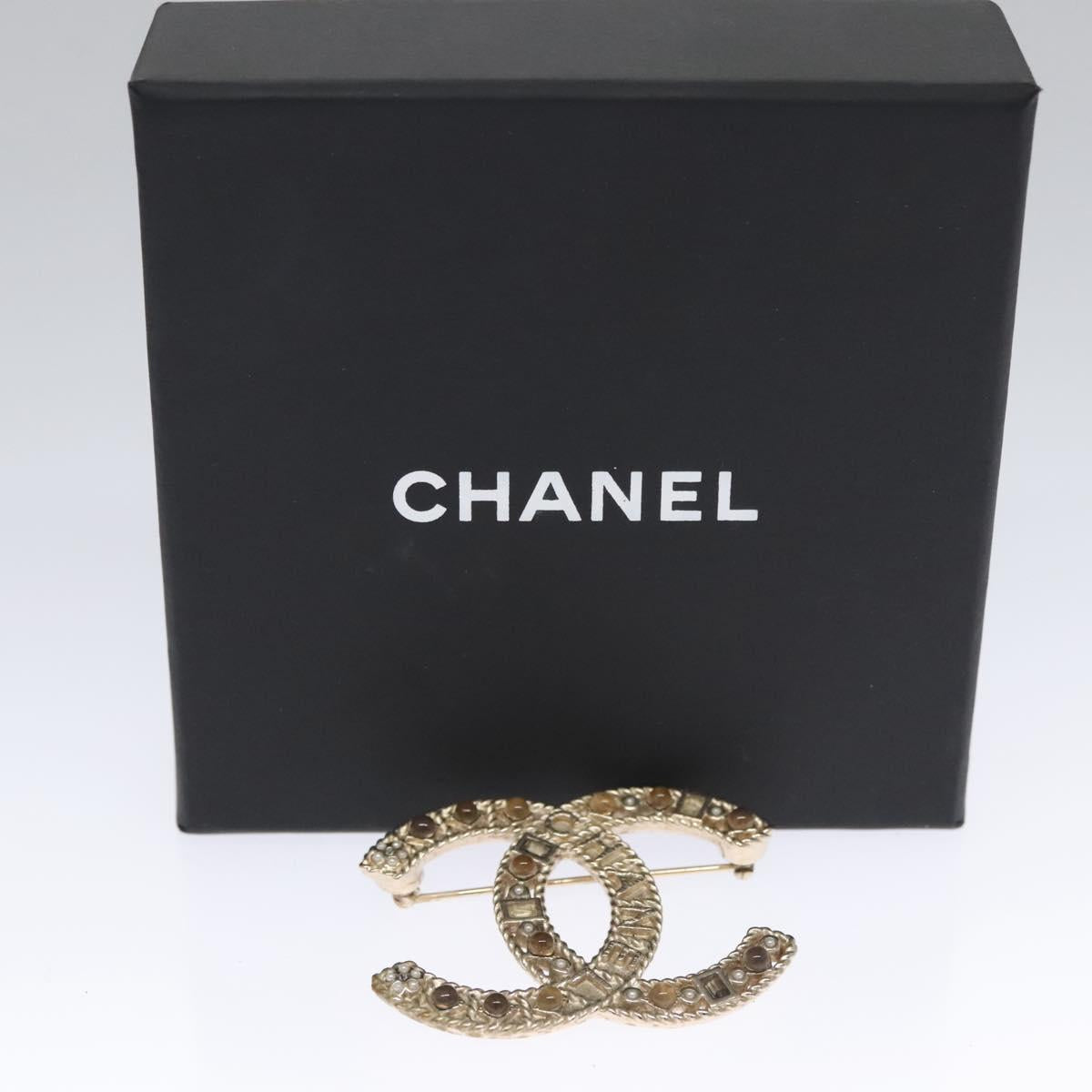 CHANEL COCO Mark Brooch Metal Gold Tone CC Auth bs23015