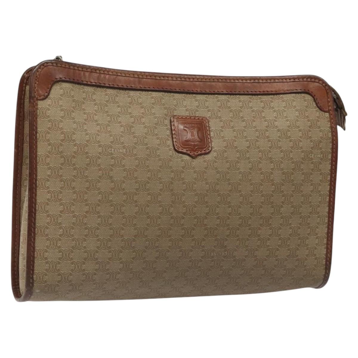 CELINE Macadam Canvas Clutch Bag PVC Beige Gold Auth bs23019