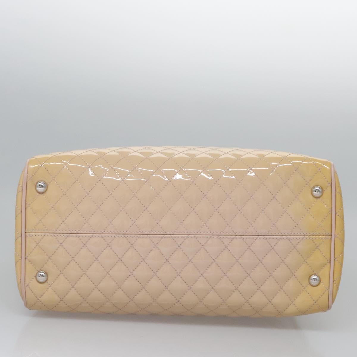 Salvatore Ferragamo Vala Hand Bag Patent Leather Beige Silver Auth bs23034