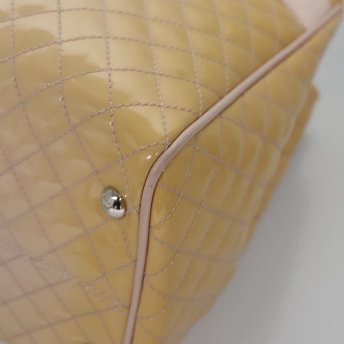 Salvatore Ferragamo Vala Hand Bag Patent Leather Beige Silver Auth bs23034