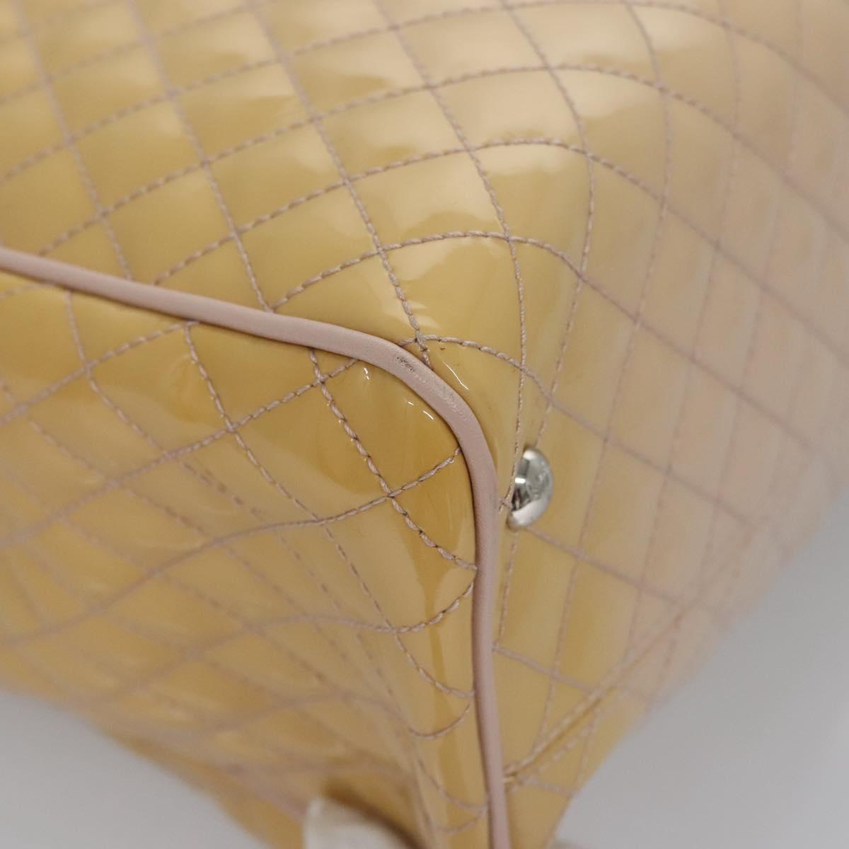 Salvatore Ferragamo Vala Hand Bag Patent Leather Beige Silver Auth bs23034