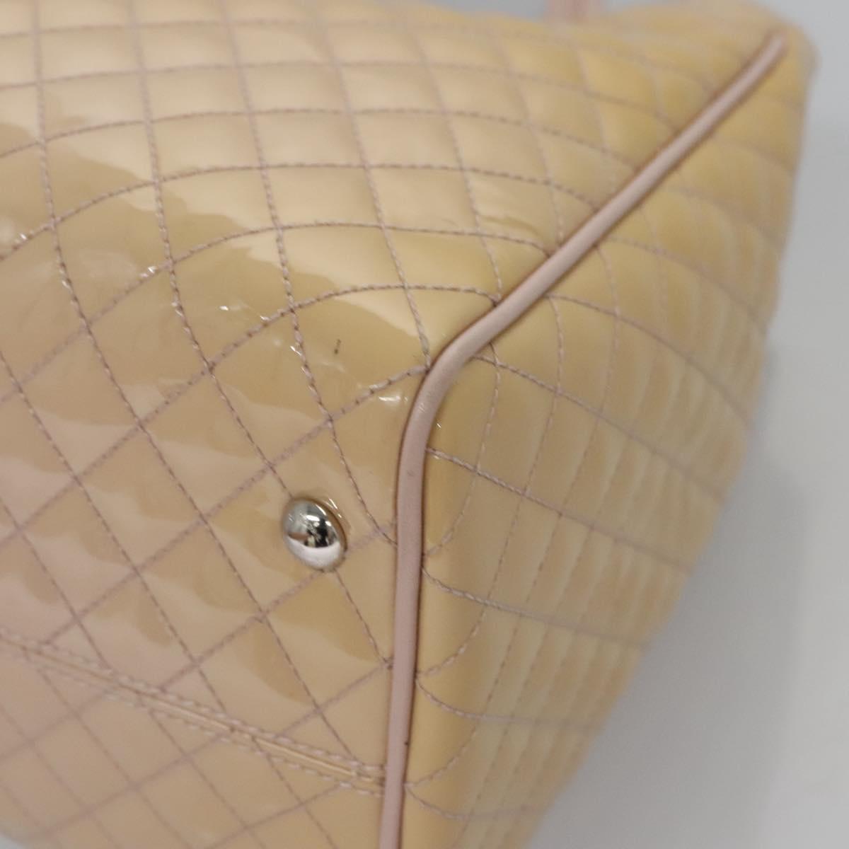 Salvatore Ferragamo Vala Hand Bag Patent Leather Beige Silver Auth bs23034