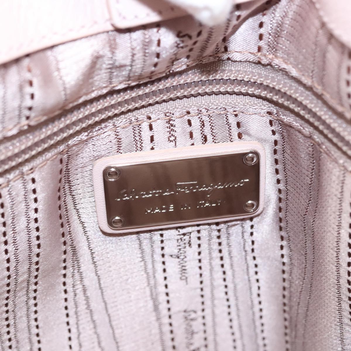 Salvatore Ferragamo Vala Hand Bag Patent Leather Beige Silver Auth bs23034