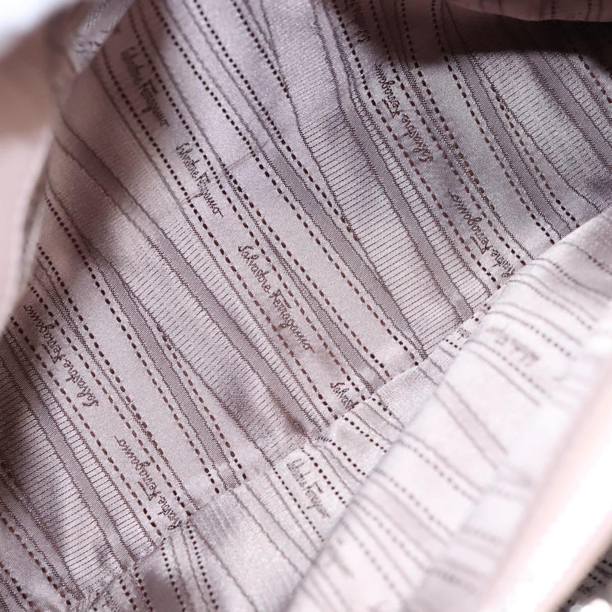 Salvatore Ferragamo Vala Hand Bag Patent Leather Beige Silver Auth bs23034