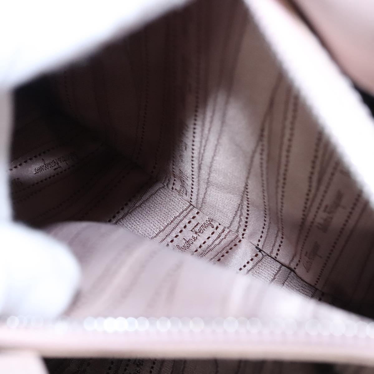 Salvatore Ferragamo Vala Hand Bag Patent Leather Beige Silver Auth bs23034