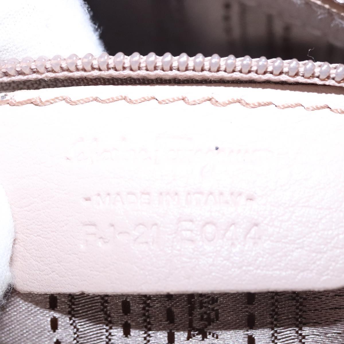 Salvatore Ferragamo Vala Hand Bag Patent Leather Beige Silver Auth bs23034