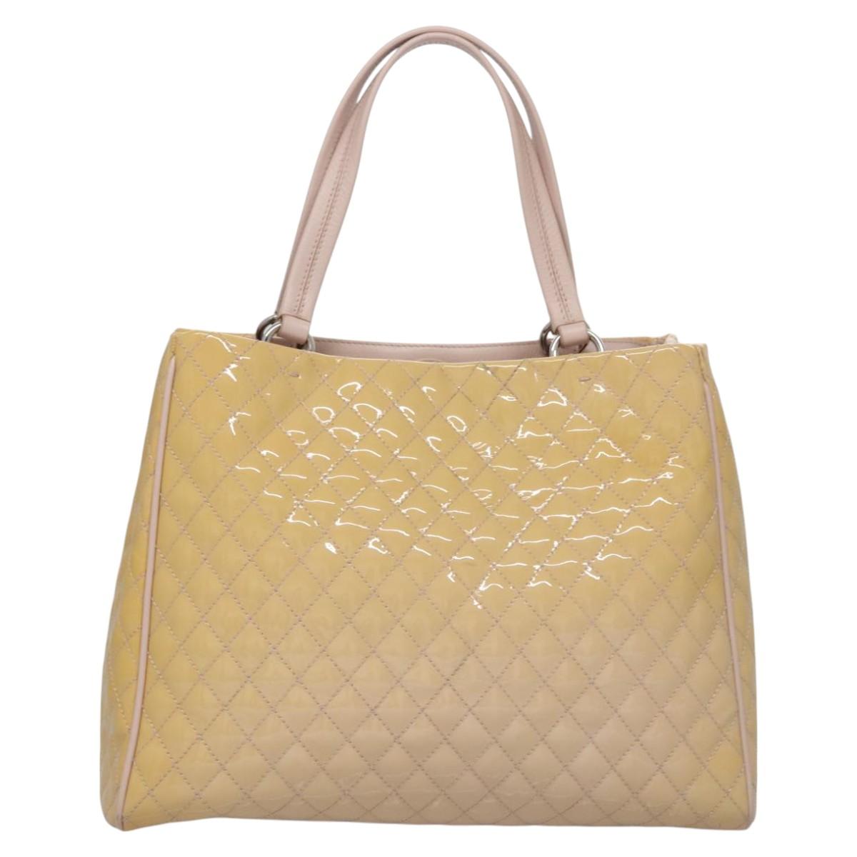 Salvatore Ferragamo Vala Hand Bag Patent Leather Beige Silver Auth bs23034