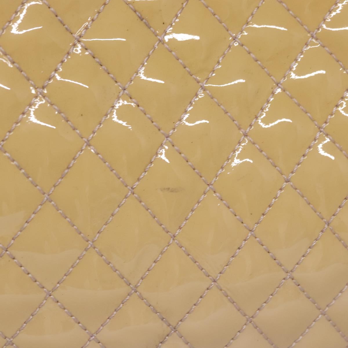 Salvatore Ferragamo Vala Hand Bag Patent Leather Beige Silver Auth bs23034