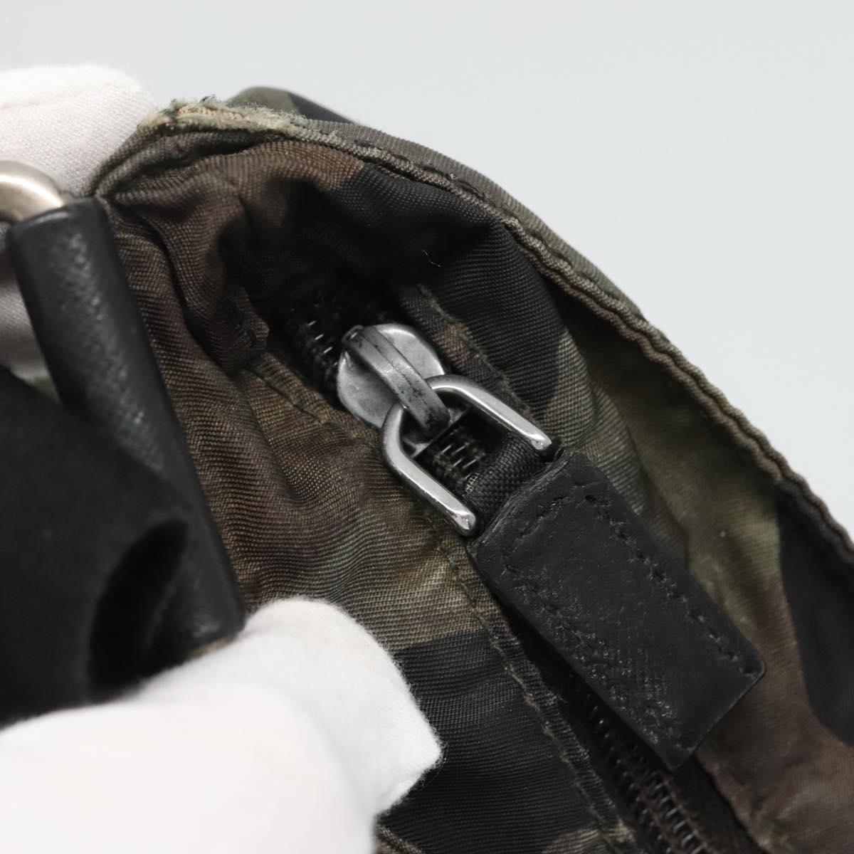 PRADA Shoulder Bag Nylon Khaki Black Auth bs23050