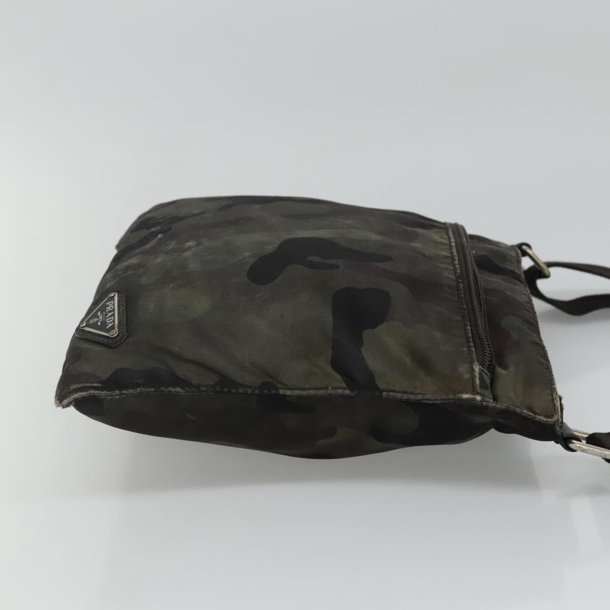 PRADA Shoulder Bag Nylon Khaki Black Auth bs23050