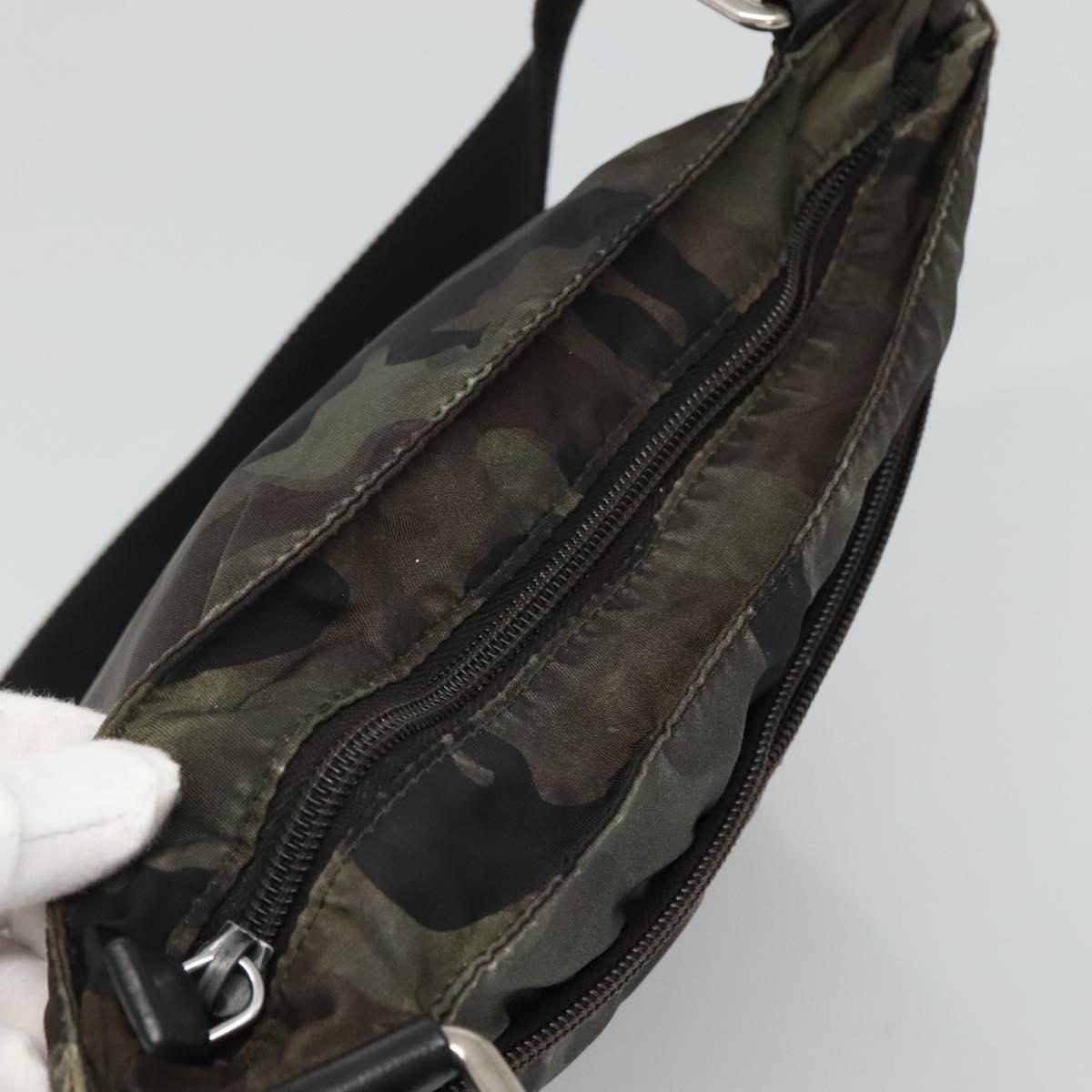 PRADA Shoulder Bag Nylon Khaki Black Auth bs23050