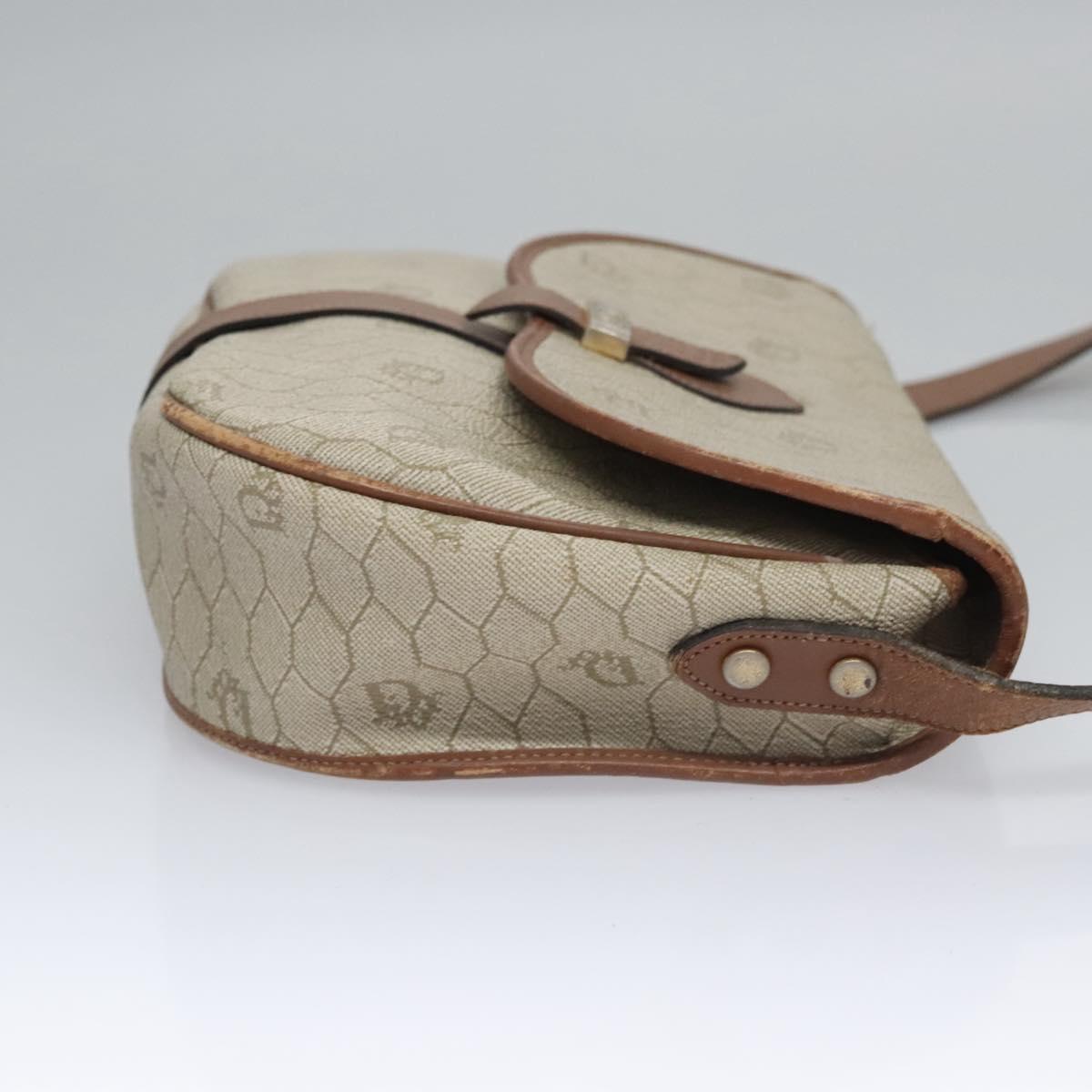 Christian Dior Honeycomb Canvas Shoulder Bag PVC Leather Beige Auth bs23056