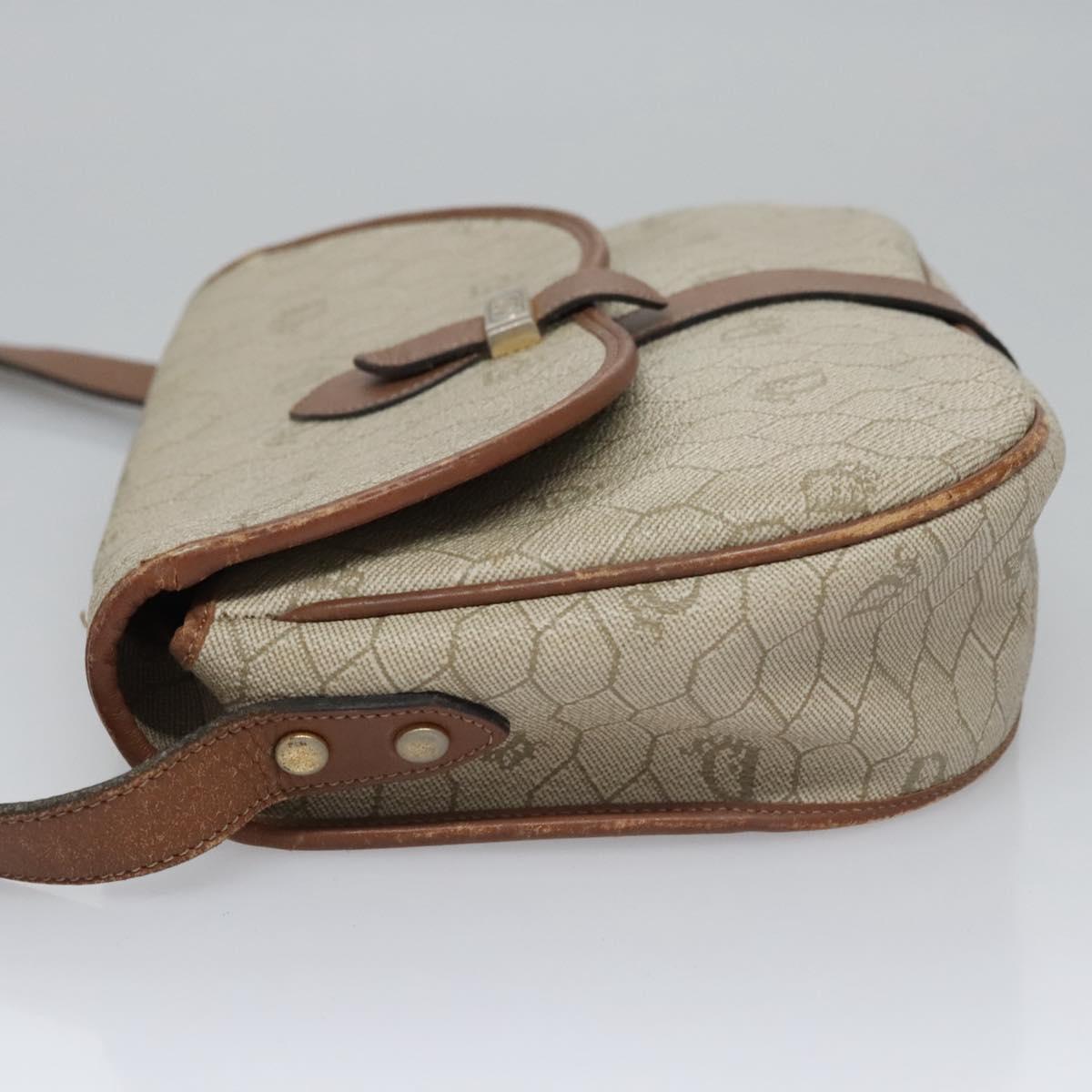 Christian Dior Honeycomb Canvas Shoulder Bag PVC Leather Beige Auth bs23056