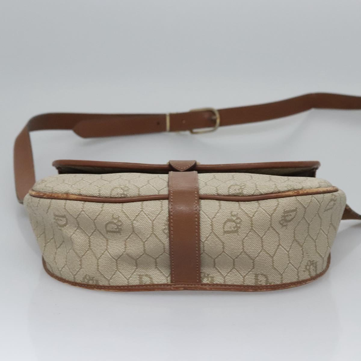 Christian Dior Honeycomb Canvas Shoulder Bag PVC Leather Beige Auth bs23056