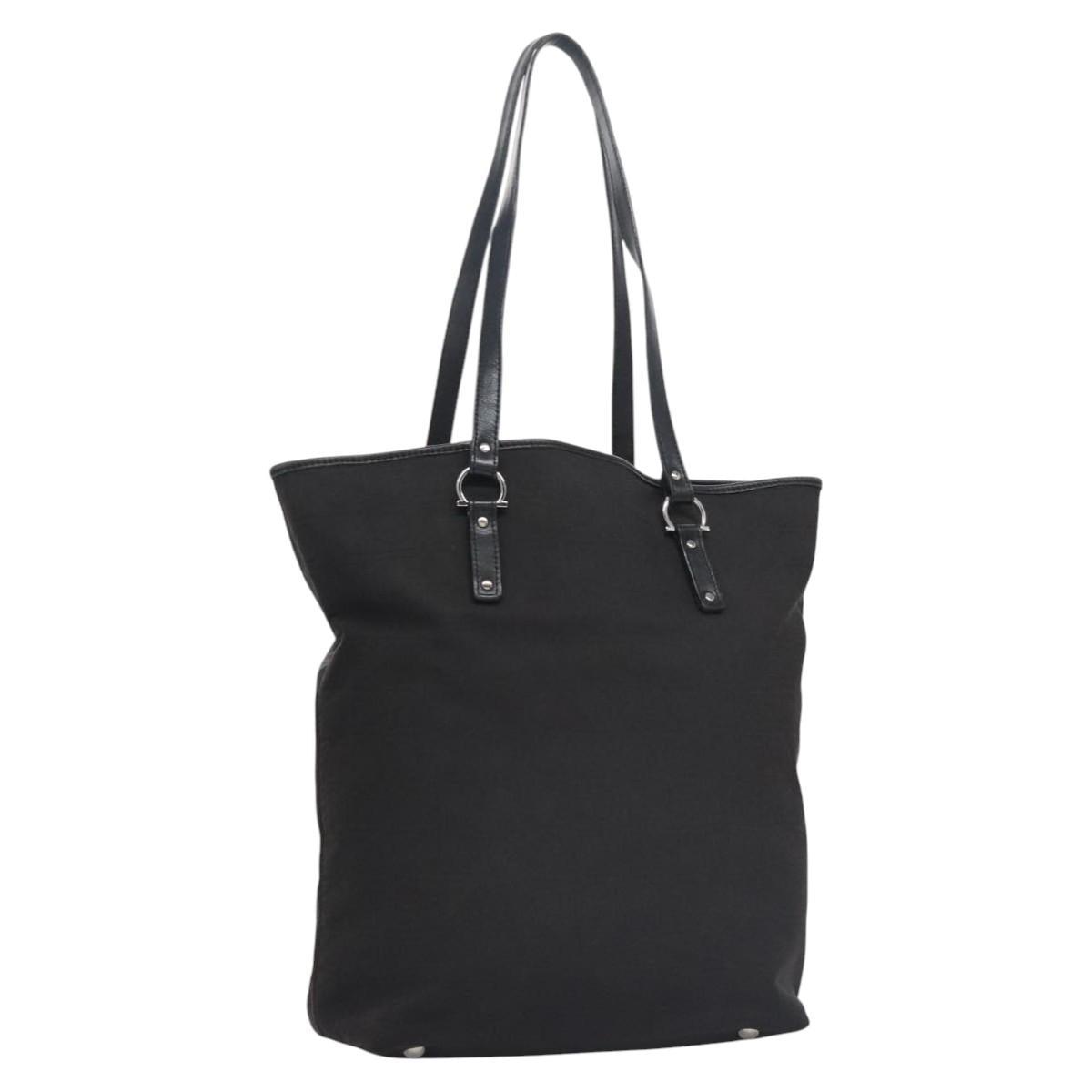 Salvatore Ferragamo Gancini Tote Bag Canvas Black Silver Auth bs23065