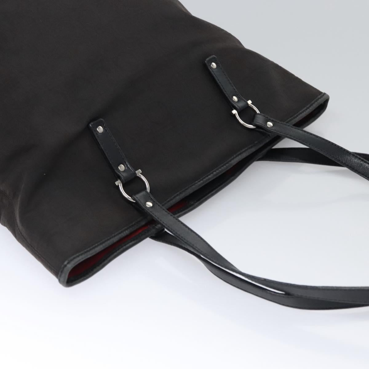 Salvatore Ferragamo Gancini Tote Bag Canvas Black Silver Auth bs23065