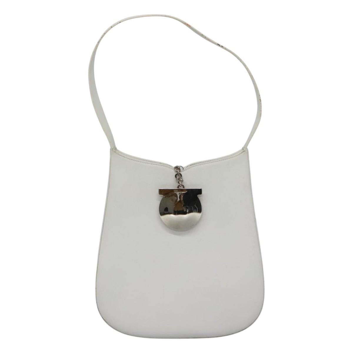 Salvatore Ferragamo Shoulder Bag Leather White Auth bs23066
