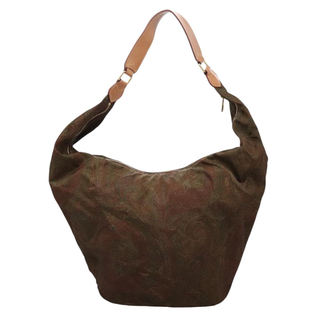 ETRO Paisley Shoulder Bag Nylon Brown Red Green Auth bs23067