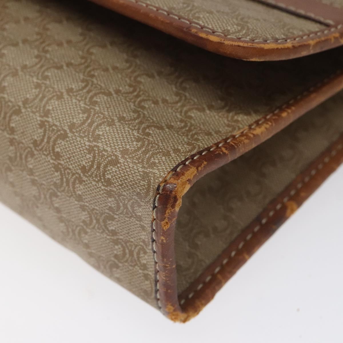 CELINE Macadam Canvas Shoulder Bag PVC Beige Brown gold Auth bs23079