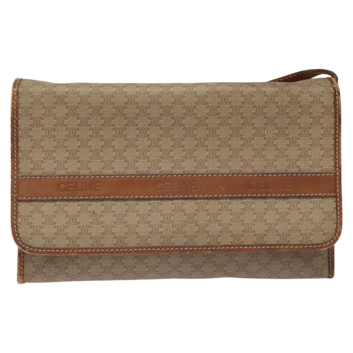 CELINE Macadam Canvas Shoulder Bag PVC Beige Brown gold Auth bs23079