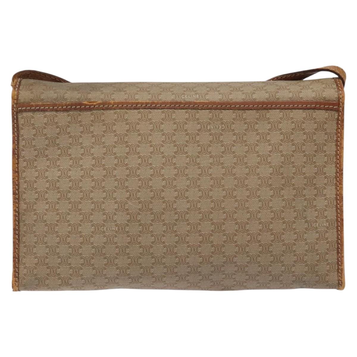 CELINE Macadam Canvas Shoulder Bag PVC Beige Brown gold Auth bs23079