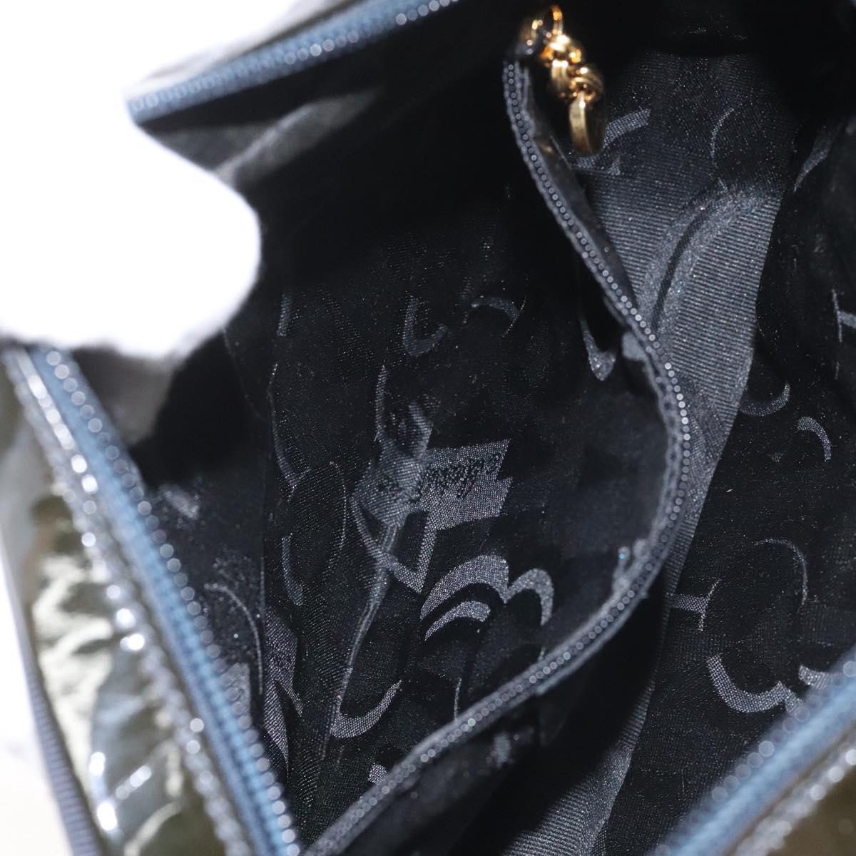 Salvatore Ferragamo Vala Shoulder Bag Patent leather Black Gold Auth bs23082