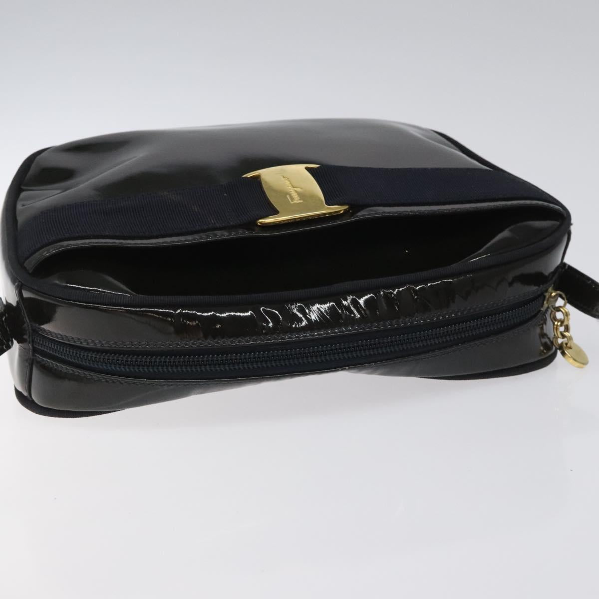 Salvatore Ferragamo Vala Shoulder Bag Patent leather Black Gold Auth bs23082