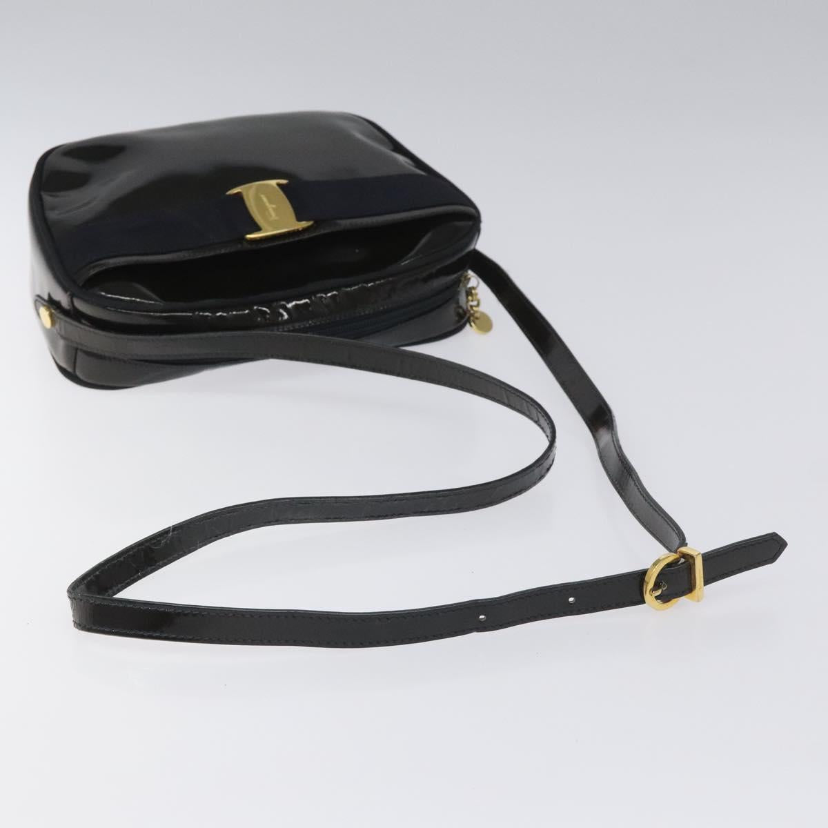 Salvatore Ferragamo Vala Shoulder Bag Patent leather Black Gold Auth bs23082