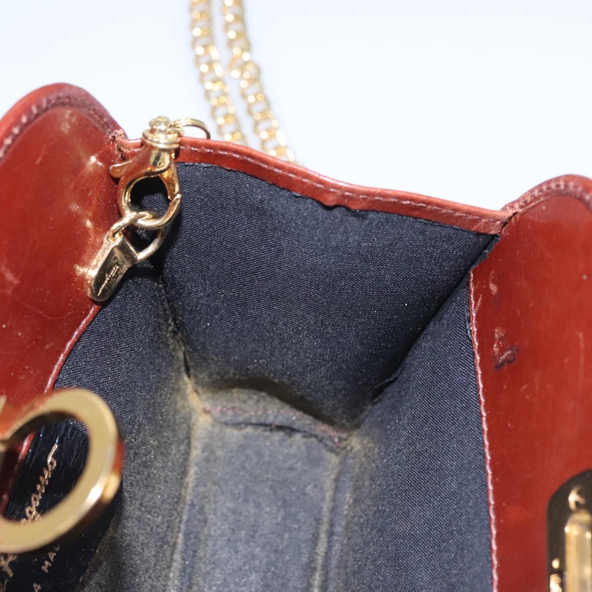 Salvatore Ferragamo Chain Gancini Shoulder Bag Leather Brown Gold Auth bs23090